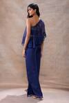 Shop_Akashi Clothing_Blue Pure Organza Embroidered Cut Dana Cape One Floral Slit Pant Set _at_Aza_Fashions