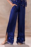 Shop_Akashi Clothing_Blue Pure Organza Embroidered Cut Dana Cape One Floral Slit Pant Set _Online_at_Aza_Fashions