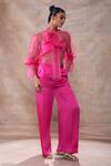 Buy_Akashi Clothing_Pink Top Pure Organza Embroidered Crystal Top Stone Work Sheer Pant Set _at_Aza_Fashions