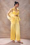 Buy_Akashi Clothing_Yellow  Pure Organza Embroidered Cut Dana  Sheer Pant Set _Online_at_Aza_Fashions