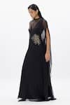 Buy_Aroka_Black Wrinkle Vegan Chiffon Embroidered Dabka Round Maxi Dress _at_Aza_Fashions