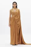 Buy_Aroka_Gold Handwoven Silk Zari Tissue V Neck Pre-draped Saree With _at_Aza_Fashions