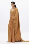 Aroka_Gold Handwoven Silk Zari Tissue V Neck Pre-draped Saree With _Online_at_Aza_Fashions