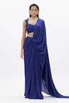 Buy_Aroka_Blue Modal Satin Sweetheart Nora Pre-draped Saree With Blouse _at_Aza_Fashions