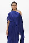 Aroka_Blue Modal Satin One-shoulder The Flow Cape Tube Top _at_Aza_Fashions