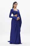 Buy_Aroka_Blue Modal Satin Sweetheart Zohra Pre-draped Saree With Blouse _at_Aza_Fashions