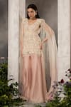 Shop_Divisha Sharma_Ivory Silk Organza Embroidery Thread Cutwork Bead Jacket Sharara Set _at_Aza_Fashions