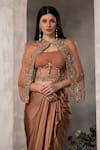 Shop_Divisha Sharma_Brown Satin Embroidery Bead Jacket Cutwork Floral Dhoti Skirt Set _Online_at_Aza_Fashions