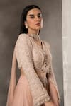 Shop_Divisha Sharma_Pink Tulle Net Embroidery Bead Cutwork Checkered Blouse Sharara Set _Online_at_Aza_Fashions