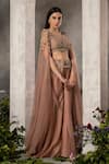 Shop_Divisha Sharma_Pink Silk Organza Embroidery Zardozi Blunt V Stripe Cape Blouse And Sharara Set _Online_at_Aza_Fashions