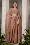 Buy_Divisha Sharma_Pink Silk Organza Embroidery Zardozi Blunt V Stripe Cape Blouse And Sharara Set _at_Aza_Fashions