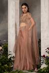 Shop_Divisha Sharma_Pink Silk Organza Embroidery Zardozi Blunt V Stripe Cape Blouse And Sharara Set _at_Aza_Fashions