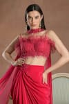 Buy_Divisha Sharma_Pink Silk Bloom Lace Embellished Frilly Gathered Blouse And Draped Dhoti Skirt Set _Online_at_Aza_Fashions