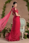 Shop_Divisha Sharma_Pink Silk Organza Embroidery 3d Blossom Leaf Solid Pre-draped Ruffle Saree Set _at_Aza_Fashions