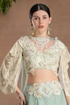 Buy_Divisha Sharma_Ivory Silk Organza Embroidery Pearl V Neck 3d Bloom Blouse And Lehenga Set _Online_at_Aza_Fashions