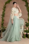 Buy_Divisha Sharma_Ivory Silk Organza Embroidery Pearl V Neck 3d Bloom Blouse And Lehenga Set 