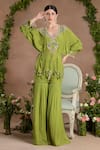 Buy_Divisha Sharma_Green Crepe Embroidery Pearl V Neck Sequin Ambrosia Kurta And Sharara Set _Online_at_Aza_Fashions