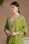 Divisha Sharma_Green Crepe Embroidery Pearl V Neck Sequin Ambrosia Kurta And Sharara Set _at_Aza_Fashions