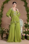 Buy_Divisha Sharma_Green Crepe Embroidery Pearl V Neck Sequin Ambrosia Kurta And Sharara Set _at_Aza_Fashions