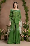 Shop_Divisha Sharma_Green Chiffon Applique Floral Off Shoulder Embellished Kurta And Sharara Pant _Online_at_Aza_Fashions