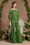 Shop_Divisha Sharma_Green Chiffon Applique Floral Off Shoulder Embellished Kurta And Sharara Pant _at_Aza_Fashions