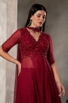 Buy_Divisha Sharma_Red Organza Embroidery Cutdana Dori Blossom Bodice Front Slit Kurta And Pant Set _Online_at_Aza_Fashions