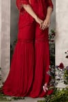 Divisha Sharma_Red Silk Organza Embroidery 3d Bloom Crest V Neck Wrap Tunic And Sharara Pant Set _Online_at_Aza_Fashions