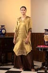 Buy_Eeda_Gold Kurta Tissue Embroidery Metal Coin Sequin Sleeve And Wide Legged Pant Set _Online_at_Aza_Fashions