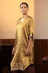 Shop_Eeda_Gold Kurta Tissue Embroidery Metal Coin Sequin Sleeve And Wide Legged Pant Set _Online