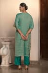 Shop_Eeda_Green Kurta Moonga Tissue Embroidery Metal Coin Sleeve And Wide Legged Pant Set _at_Aza_Fashions