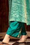 Eeda_Green Kurta Moonga Tissue Embroidery Metal Coin Sleeve And Wide Legged Pant Set _Online_at_Aza_Fashions