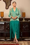 Shop_Eeda_Green Shirt Moonga Tissue Embroidery Zari Thread Bird Placement And Skirt Set _at_Aza_Fashions