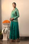 Eeda_Green Shirt Moonga Tissue Embroidery Zari Thread Bird Placement And Skirt Set _Online_at_Aza_Fashions