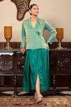 Buy_Eeda_Green Shirt Moonga Tissue Embroidery Zari Thread Bird Placement And Skirt Set _Online_at_Aza_Fashions