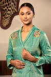 Shop_Eeda_Green Shirt Moonga Tissue Embroidery Zari Thread Bird Placement And Skirt Set _Online_at_Aza_Fashions