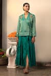 Eeda_Green Shirt Moonga Tissue Embroidery Zari Thread Bird Placement And Skirt Set _at_Aza_Fashions