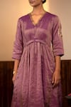 Eeda_Purple Moonga Tissue Embroidery Metal Coin V Neck Neckline Dress _Online_at_Aza_Fashions