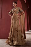 Shop_Reynu Taandon_Beige Georgette Embroidered Stone Work Layered Pre-draped Saree With Blouse _at_Aza_Fashions