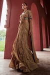 Reynu Taandon_Beige Georgette Embroidered Stone Work Layered Pre-draped Saree With Blouse _Online_at_Aza_Fashions