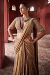 Buy_Reynu Taandon_Beige Georgette Embroidered Stone Work Layered Pre-draped Saree With Blouse _Online_at_Aza_Fashions