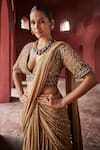 Shop_Reynu Taandon_Beige Georgette Embroidered Stone Work Layered Pre-draped Saree With Blouse _Online_at_Aza_Fashions