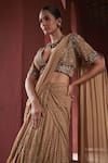 Reynu Taandon_Beige Georgette Embroidered Stone Work Layered Pre-draped Saree With Blouse _at_Aza_Fashions