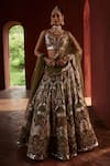 Buy_Reynu Taandon_Green Chanderi Embroidered Kalamkari Cutout Plunge Patchwork Lehenga Set _at_Aza_Fashions