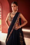 Reynu Taandon_Blue Georgette Embroidered Kalamkari Leaf Print Border Lehenga Saree With Blouse _Online_at_Aza_Fashions