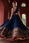 Buy_Reynu Taandon_Blue Georgette Embroidered Kalamkari Leaf Print Border Lehenga Saree With Blouse _Online_at_Aza_Fashions