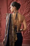 Reynu Taandon_Blue Georgette Embroidered Kalamkari Halter Print Border Saree With Blouse _Online_at_Aza_Fashions