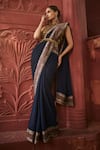 Shop_Reynu Taandon_Blue Georgette Embroidered Kalamkari Halter Print Border Saree With Blouse _Online_at_Aza_Fashions