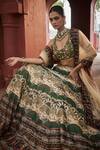 Shop_Reynu Taandon_Beige Chanderi Printed Kalamkari Blunt Leaf Opulent Embroidered Lehenga Set _Online_at_Aza_Fashions