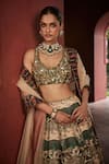 Shop_Reynu Taandon_Beige Chanderi Printed Kalamkari Blunt Leaf Opulent Embroidered Lehenga Set _at_Aza_Fashions