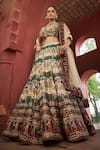 Reynu Taandon_Beige Chanderi Printed Kalamkari Blunt Leaf Opulent Embroidered Lehenga Set _at_Aza_Fashions